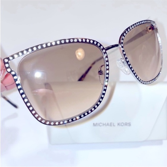 NWT Michael Kors Crystal Studded Mirrored Stockholm Sunglasses in Silver w/Case - Picture 3 of 12